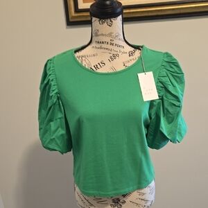 A New Day Green Puff Sleeve Crop Blouse